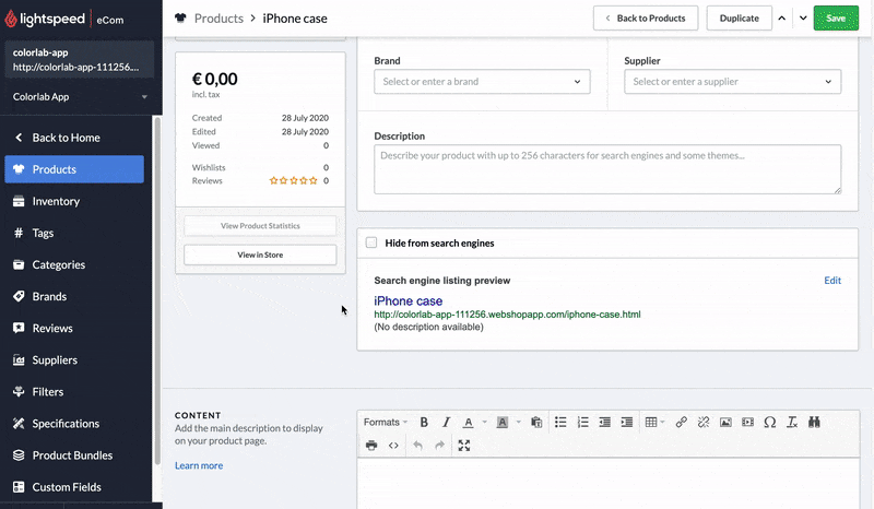Open app on product page