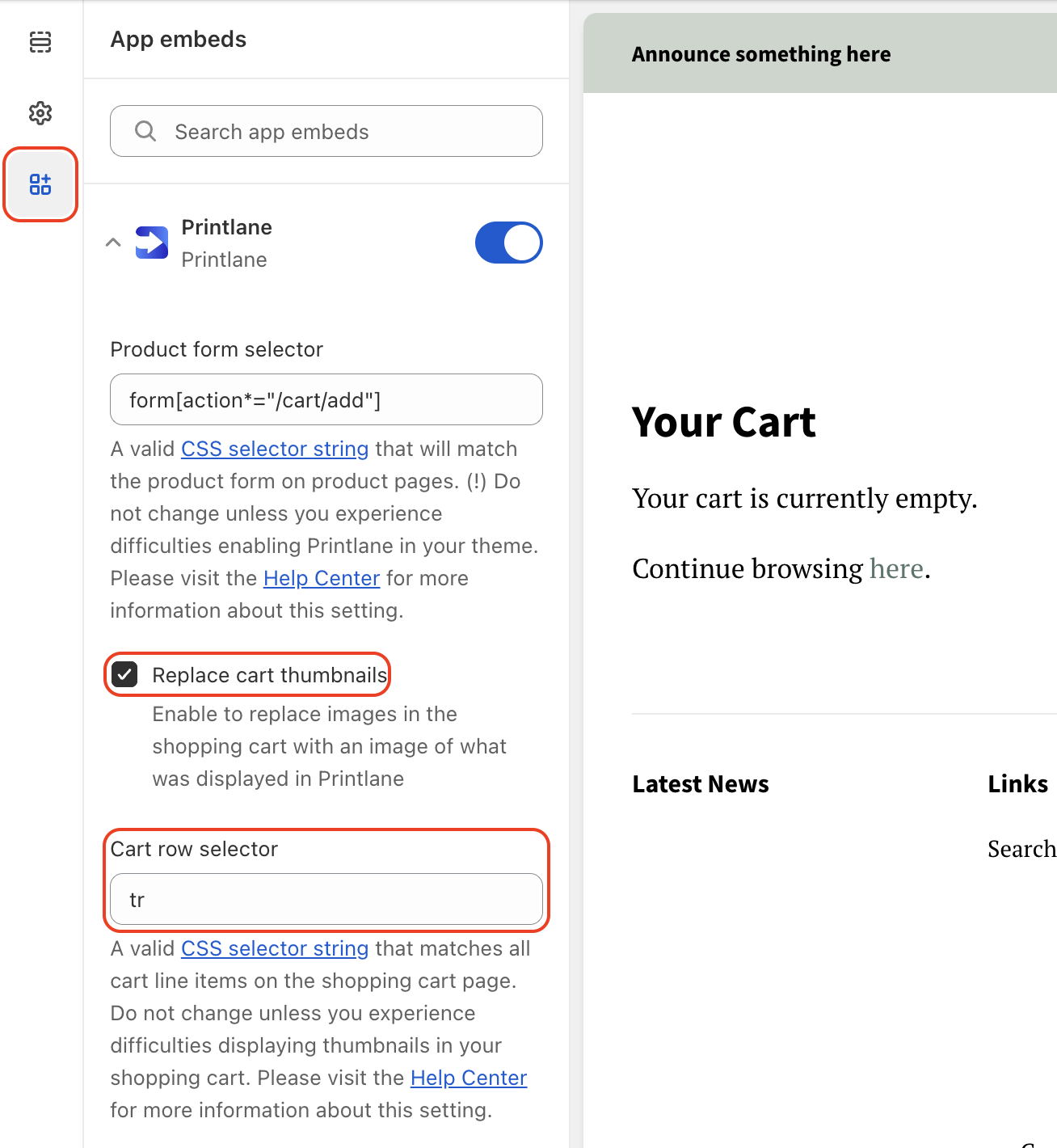 Enable cart thumbnails